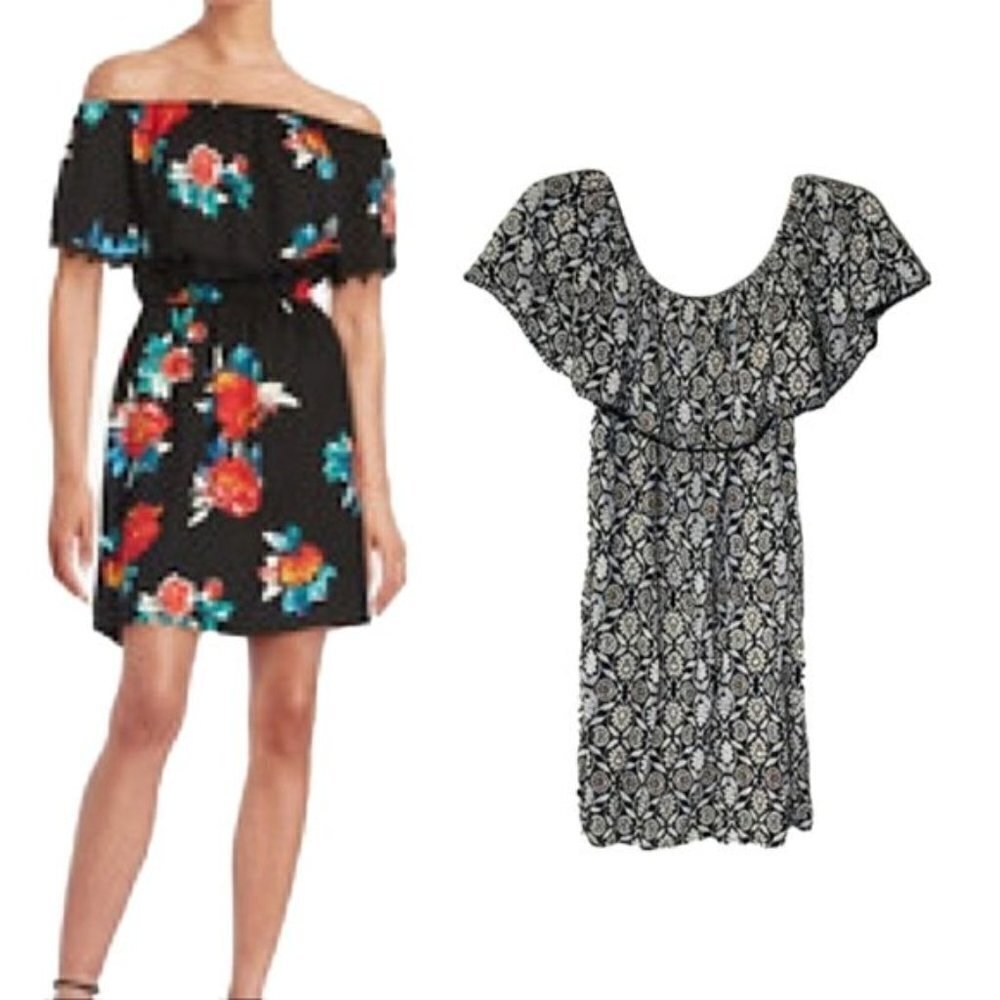 ❤️ DESIGN LAB rayon Dress floral off shoulder Size M